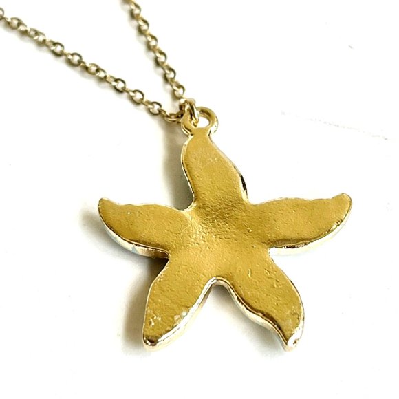 Starfish Necklace Aqua Crystal Pendant 18" Beach Sea Life Island Gold Plated - Picture 6 of 8